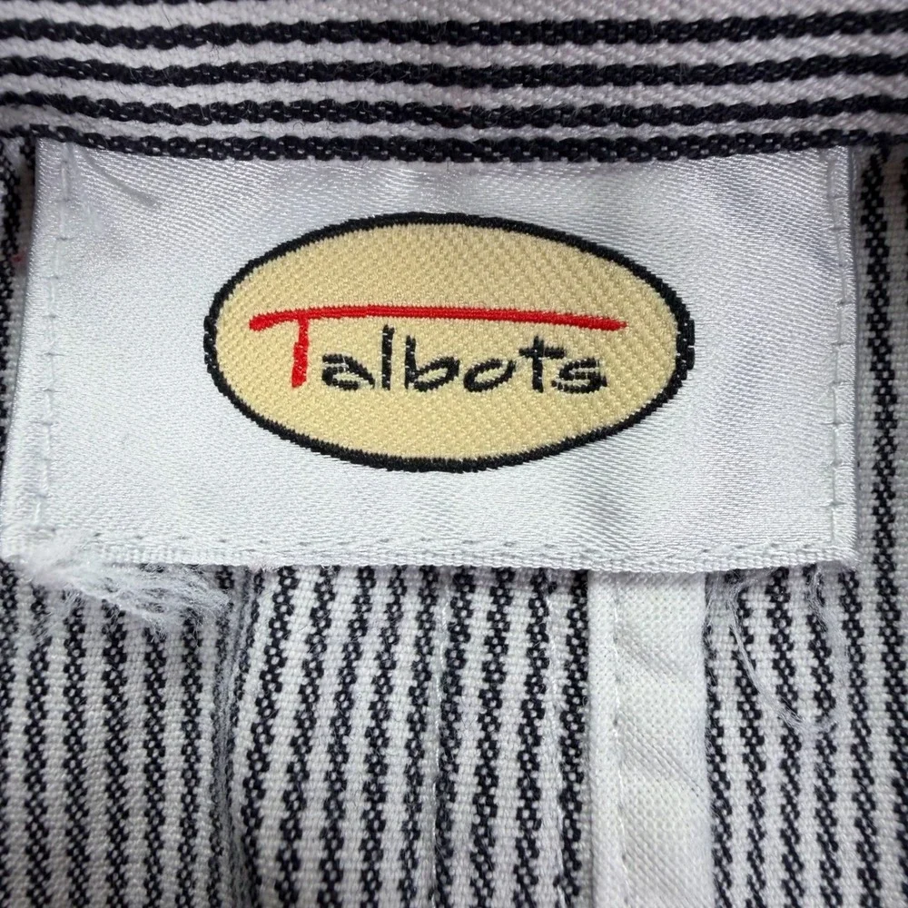 Talbots Women Blazer Regular Navy White Striped Seersucker Cotton Blend 12
